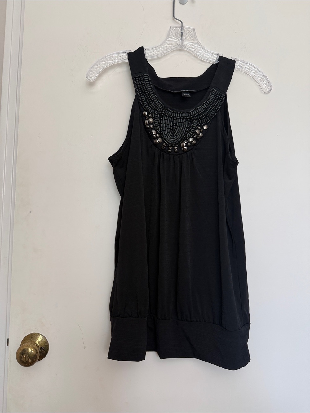 BCX Black Beaded Halter Neck Tank